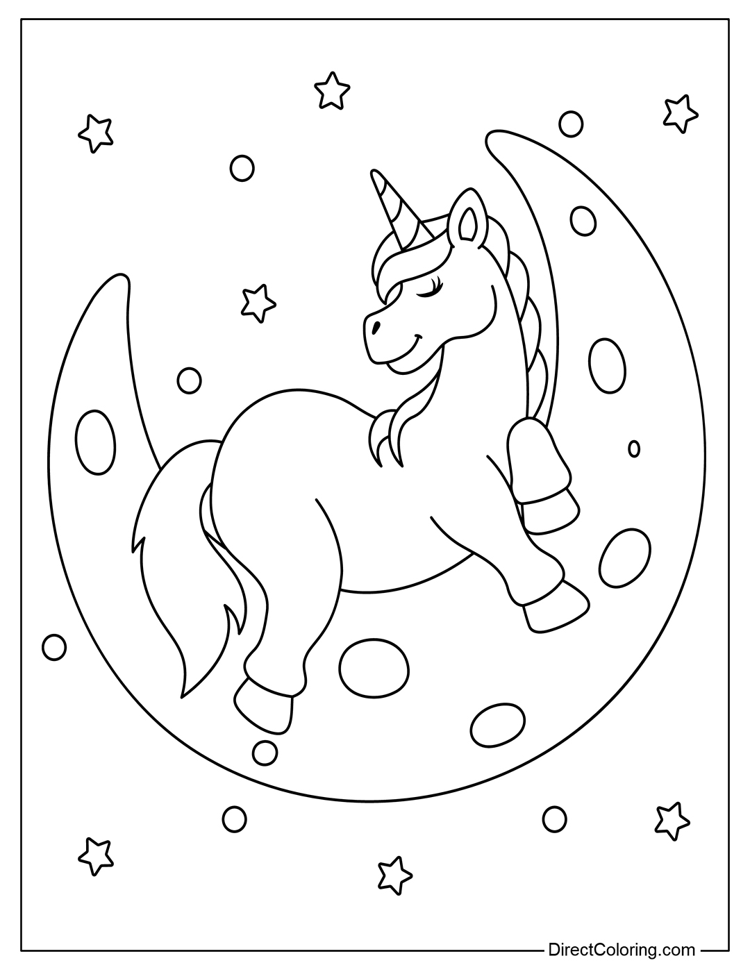 Unicorn Sleeping On The Moon Coloring Page